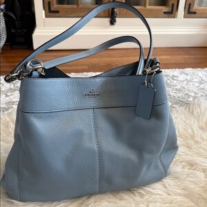 Coach Light Blue Pebbled Leather Shoulder Bag